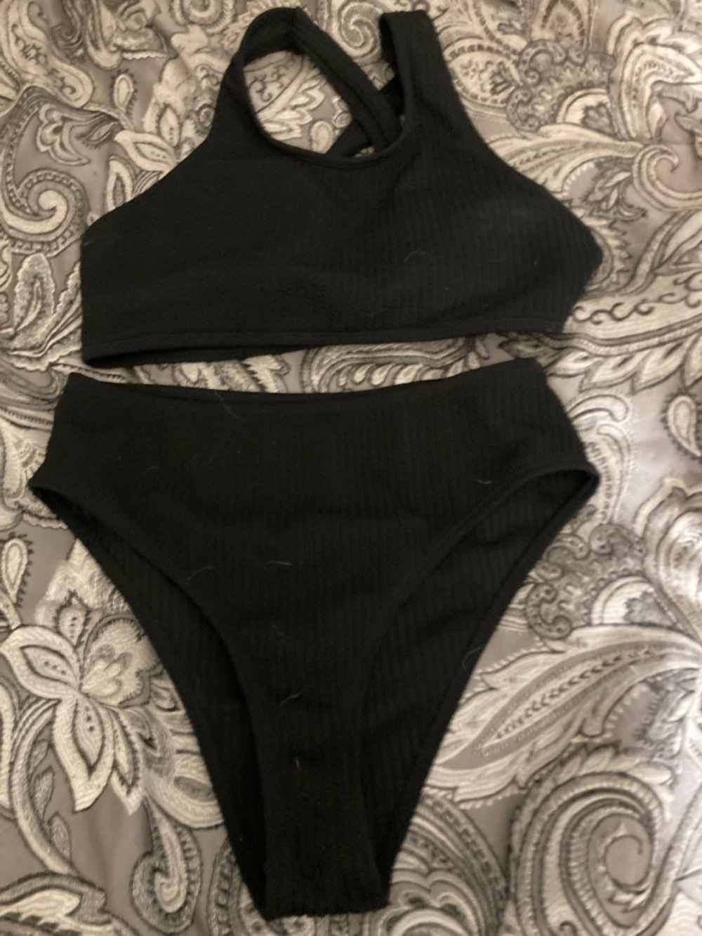 Black Ribbed Two-Piece Barging suit Set S
